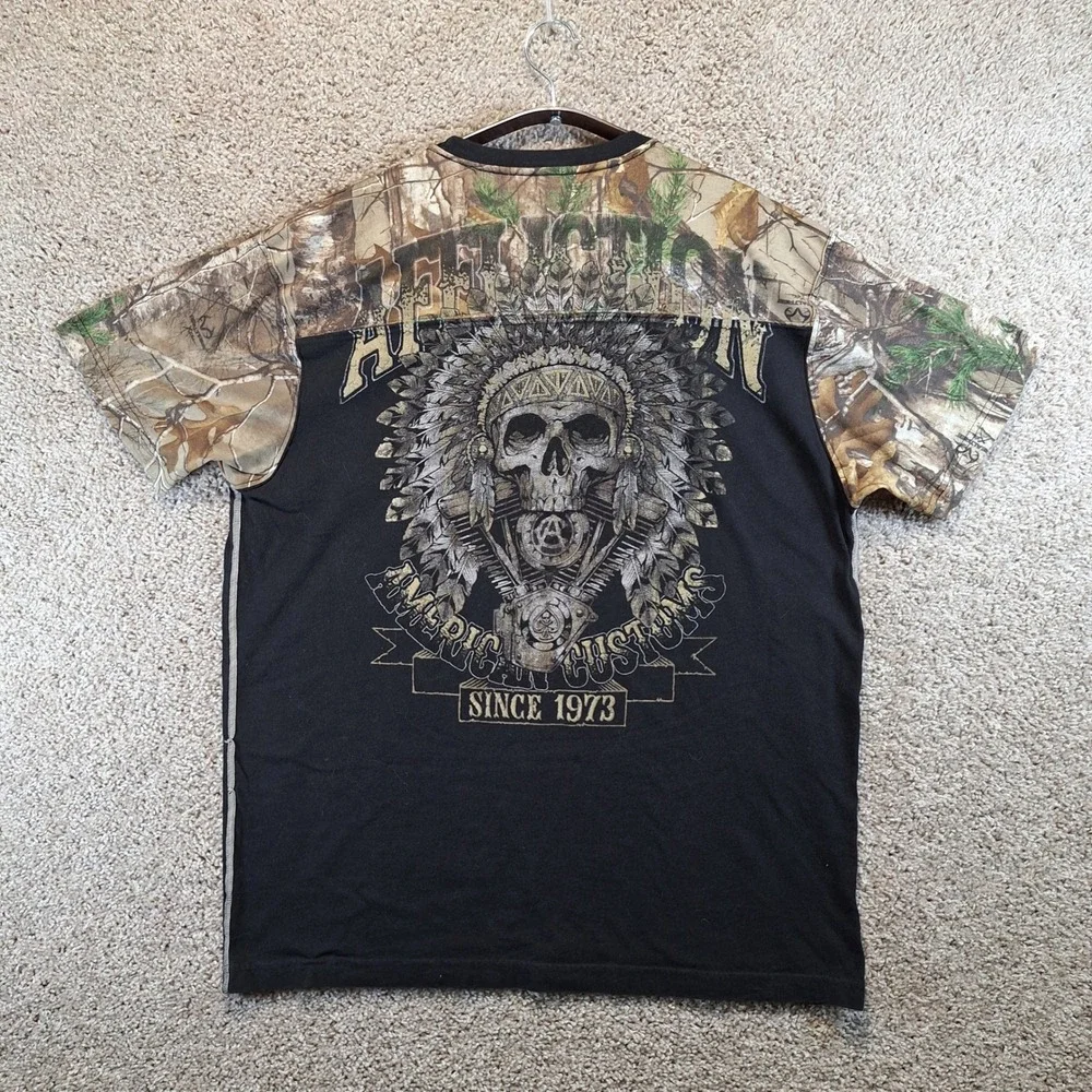 Affliction T Shirt Mens 2XL Black American Customs Camo Skull‎ Goth Y2K